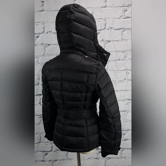 Burberry Women's Puffer Winter Jacket Grey Goose Down Fill Black Hooded Small - Picture 7 of 16